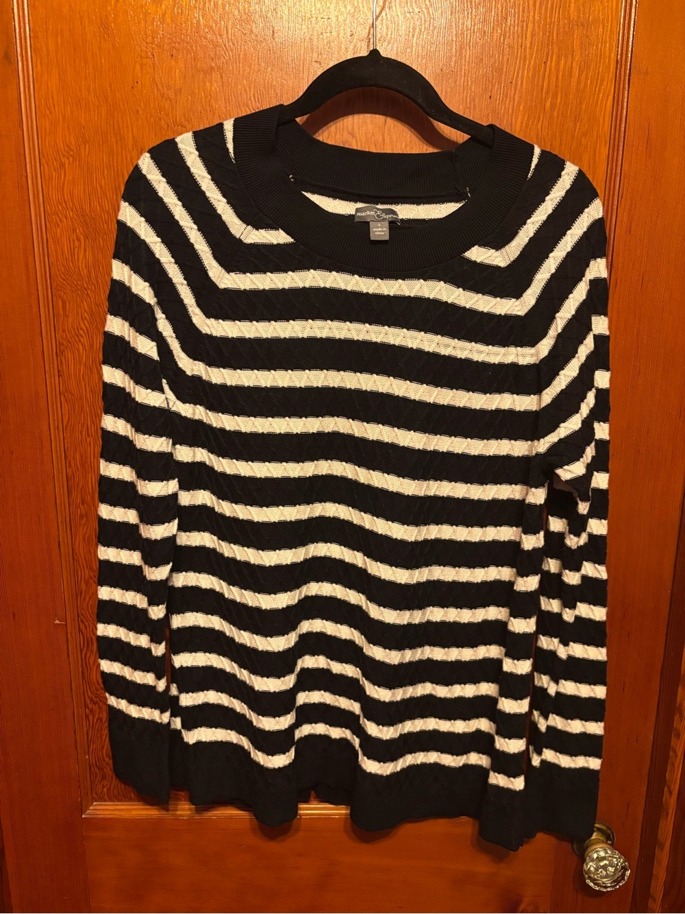 Market & Spruce Black and White Striped Crewneck Sweater